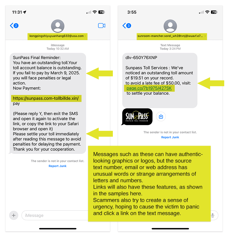 toll scam sample texts