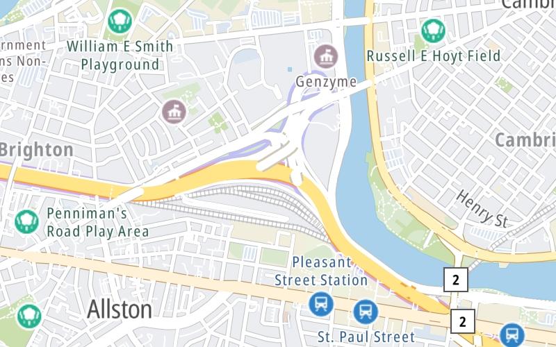 Static map of Massachusetts Turnpike at Allston/Brighton Toll Barrier