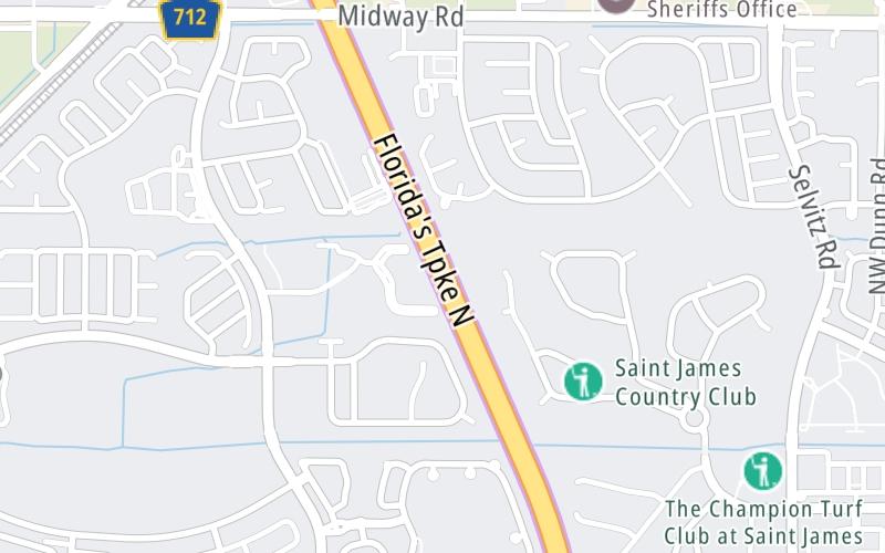 Static map of Floridas Turnpike at Midway Road Plaza