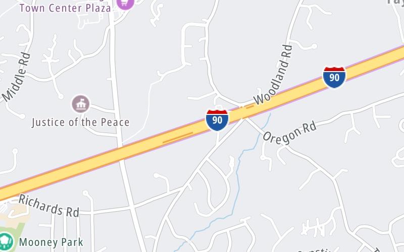 Static map of Massachusetts Turnpike at Southborough Toll Gantry