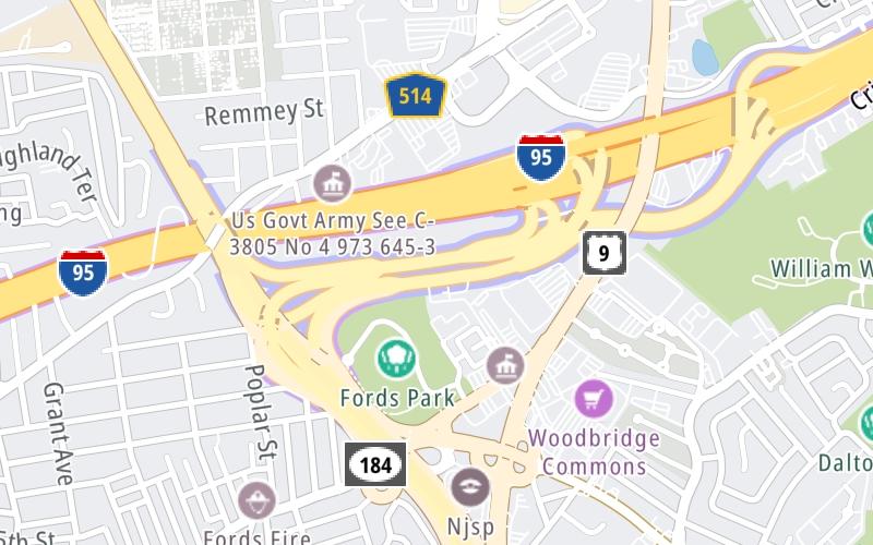 Static map of New Jersey Turnpike at GSP Toll Plaza