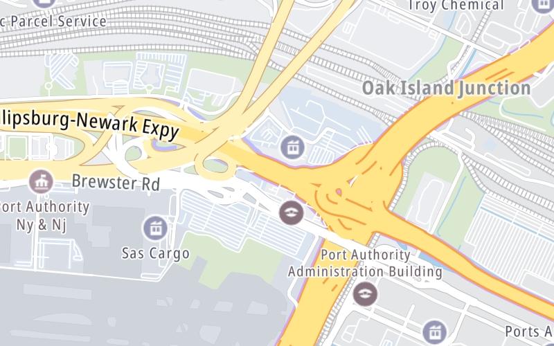 Static map of New Jersey Turnpike at Newark Toll Plaza