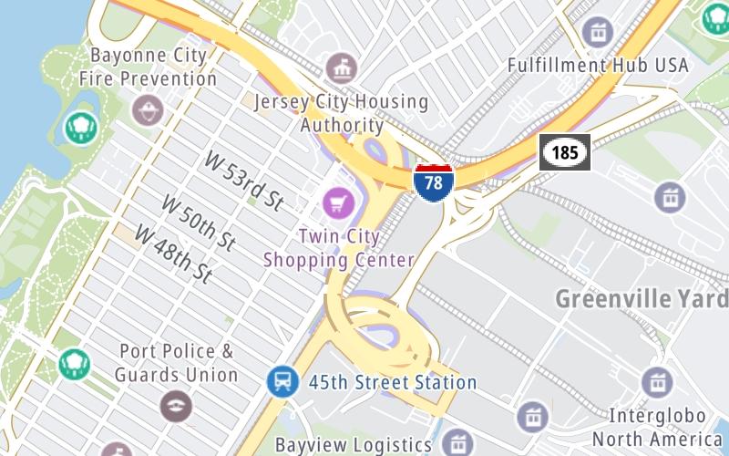 Static map of New Jersey Turnpike at Bayonne Toll Plaza