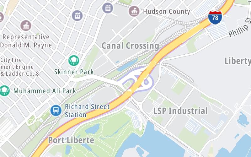 Static map of New Jersey Turnpike at Bayview-Liberty Toll Plaza