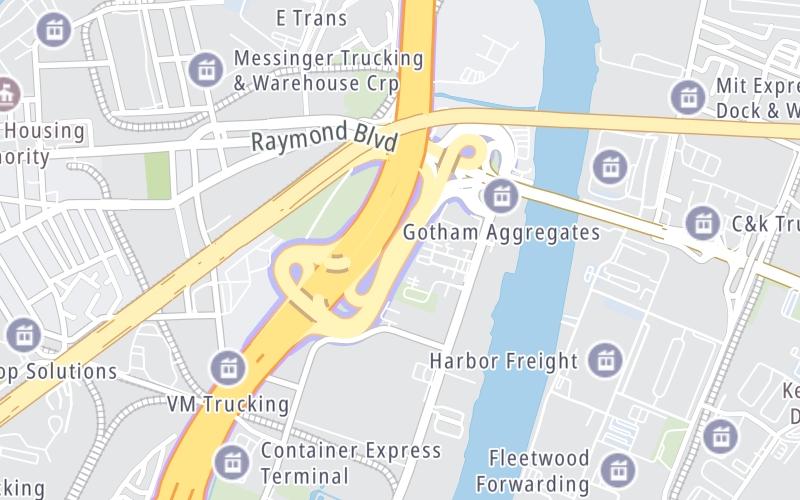 Static map of New Jersey Turnpike at Doremus Avenue Toll Plaza