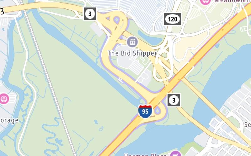 Static map of New Jersey Turnpike at Meadowlands Toll Plaza