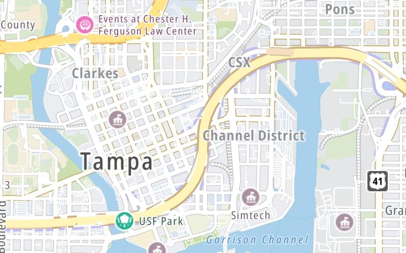 Static map of Selmon Expressway at Kennedy Blvd / SR 60 / Downtown
