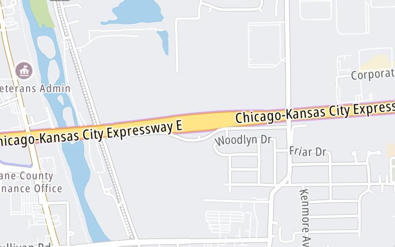 Static map of Ronald Reagan Memorial Tollway at Aurora Toll Plaza