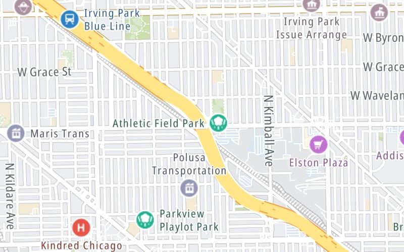 Static map of Interstate 90 at Addison Street