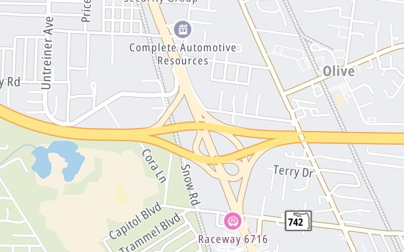 Static map of Interstate 10 at US 29