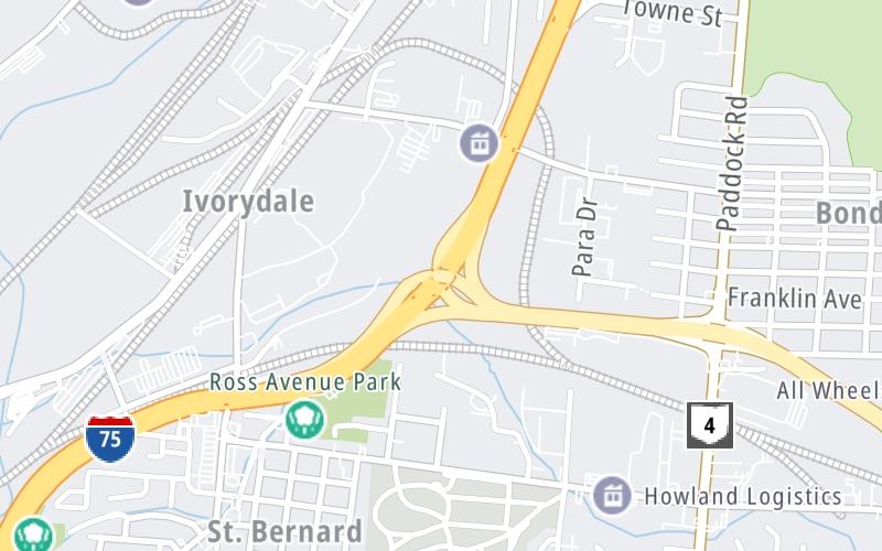 Static map of Interstate 75 at SR 562 east