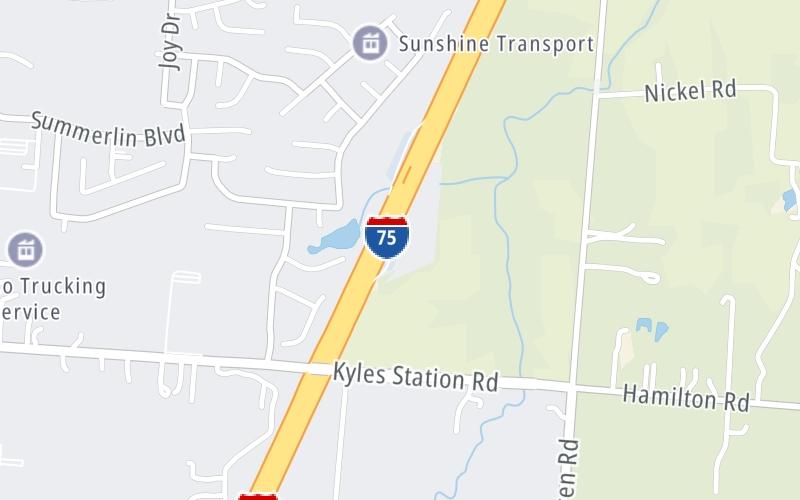 Static map of Interstate 75 at I-75 NB Rest Area Liberty Township