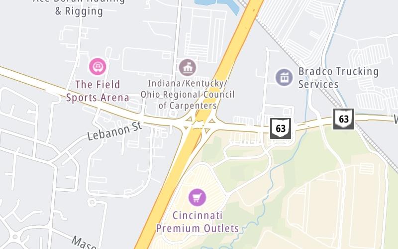 Static map of Interstate 75 at SR 63