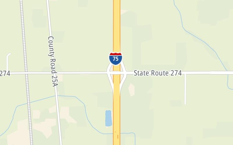 Static map of Interstate 75 at SR 274