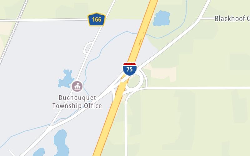 Static map of Interstate 75 at SR 67