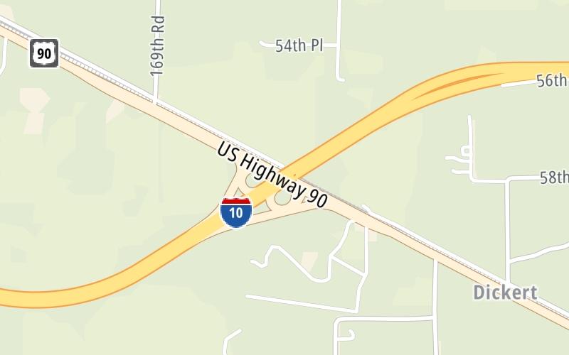 Static map of Interstate 10 at US 90