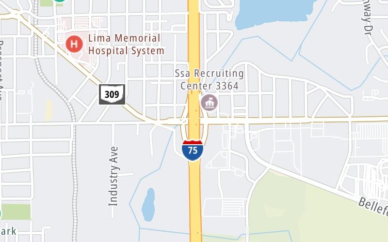 Static map of Interstate 75 at SR 117 / SR 309
