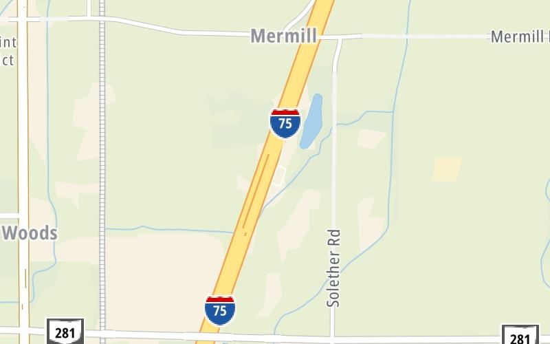 Static map of Interstate 75 at I-75 Ohio NB Weigh Station