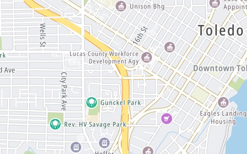 Static map of Interstate 75 at Washington St. / Indiana Ave. / Downtown Toledo