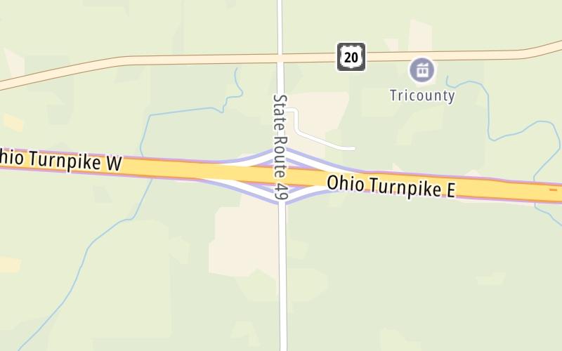 Static map of Interstate 80 at SR 49 / US 20