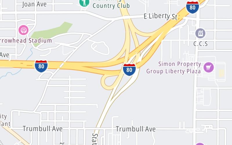 Static map of Interstate 80 at SR 11 North