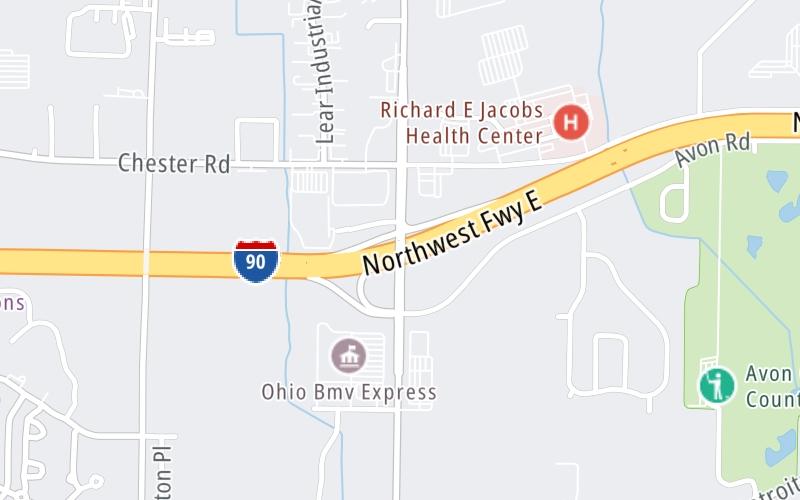 Static map of Interstate 90 at Nagel Road