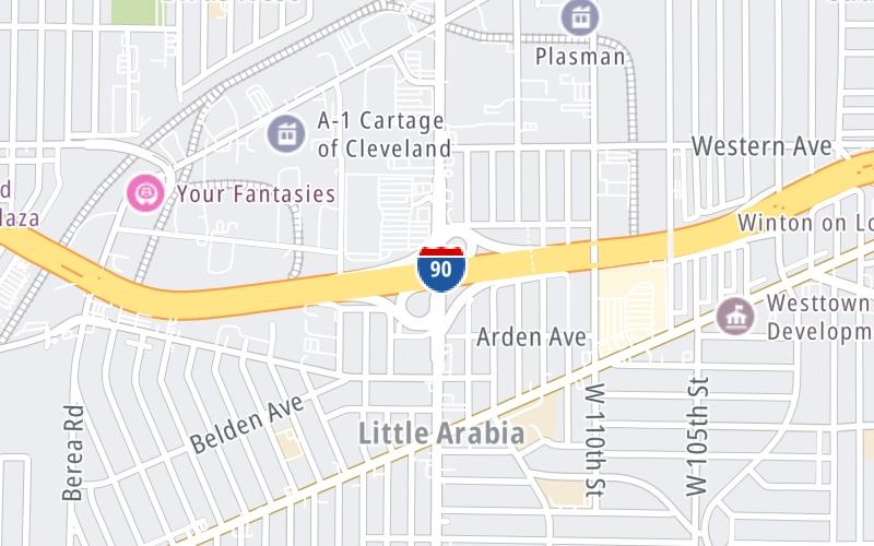 Static map of Interstate 90 at West 117th St