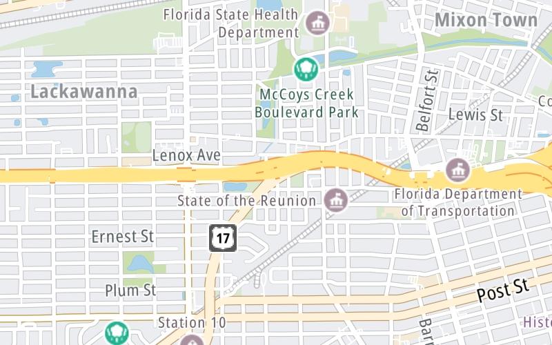 Static map of Interstate 10 at US 17 (Roosevelt Blvd) South