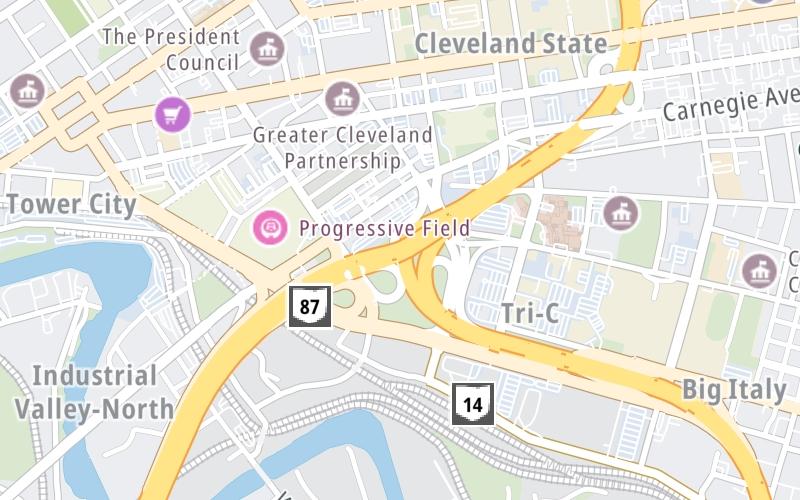 Static map of Interstate 90 at I-77 south