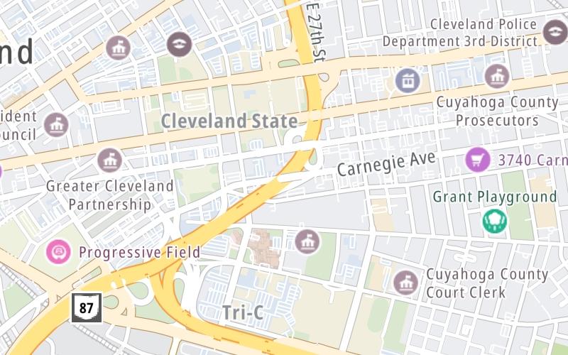 Static map of Interstate 90 at Carnegie Avenue