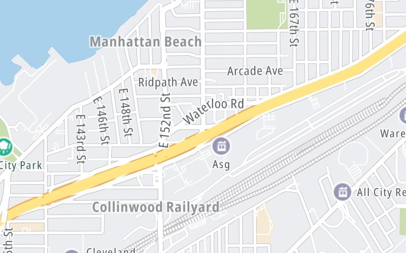 Static map of Interstate 90 at East 156th St / East 152nd St
