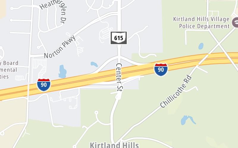 Static map of Interstate 90 at SR 615 / Center St