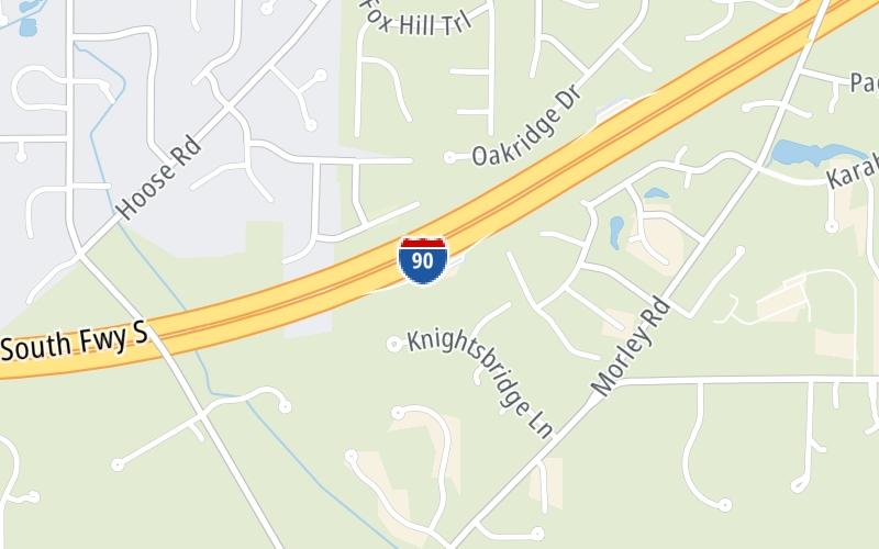 Static map of Interstate 90 at EB Rest Area