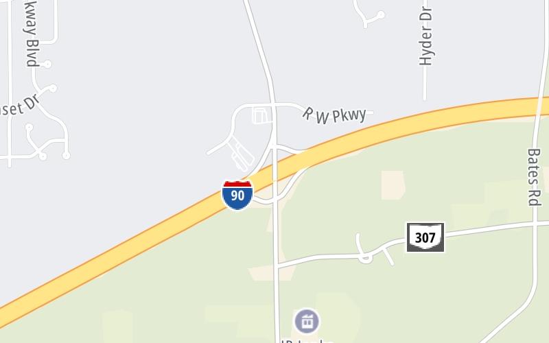 Static map of Interstate 90 at SR 528