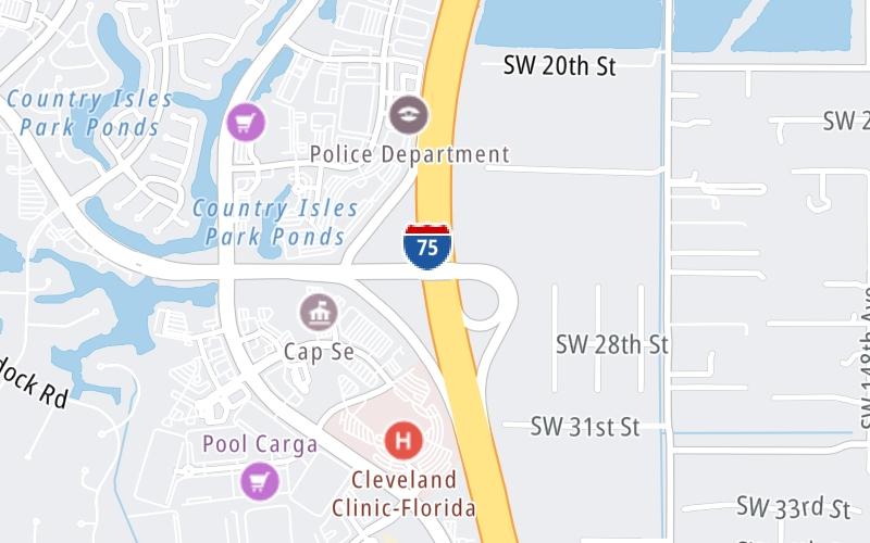 Static map of Interstate 75 at Royal Palm Blvd