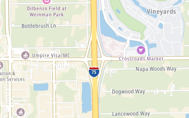 Static map of Interstate 75 at CR 896 / Pine Ridge Rd.