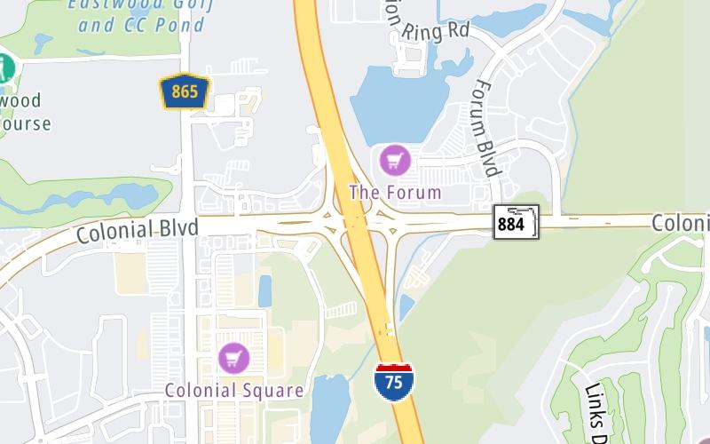 Static map of Interstate 75 at SR 884 / Colonial Blvd.