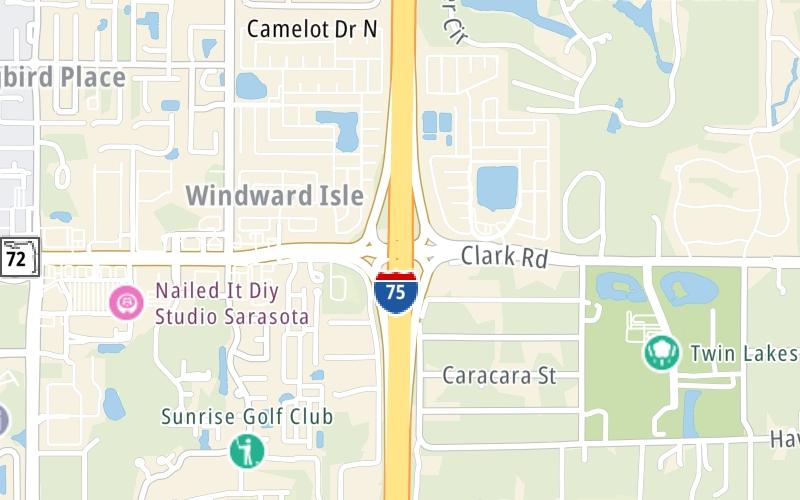 Static map of Interstate 75 at SR 72
