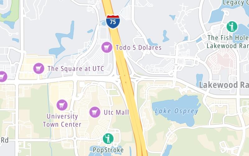 Static map of Interstate 75 at University Pkwy.