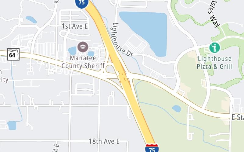 Static map of Interstate 75 at SR 64
