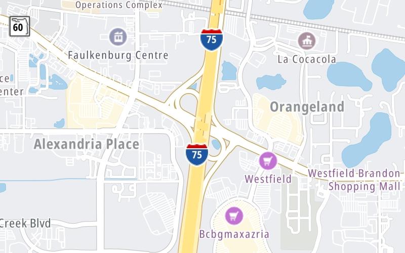 Static map of Interstate 75 at SR 60