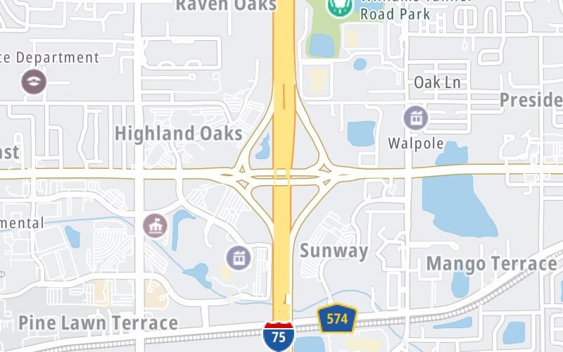 Static map of Interstate 75 at SR 574 / Martin Luther King Blvd.
