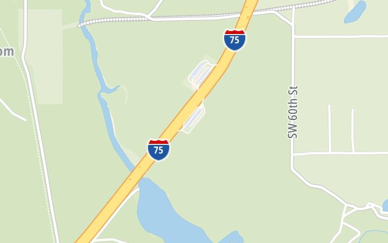Static map of Interstate 75 at Sumter County NB Rest Area