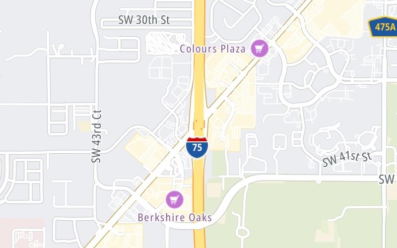 Static map of Interstate 75 at SR 200/SW College Road