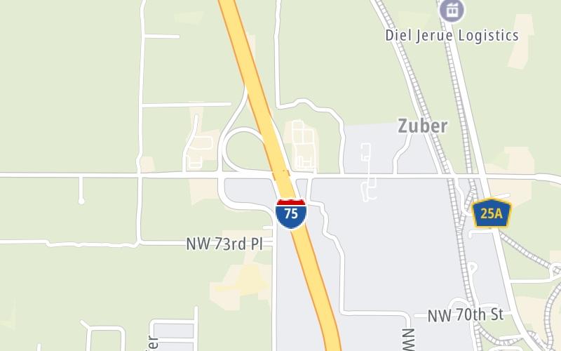 Static map of Interstate 75 at SR 326