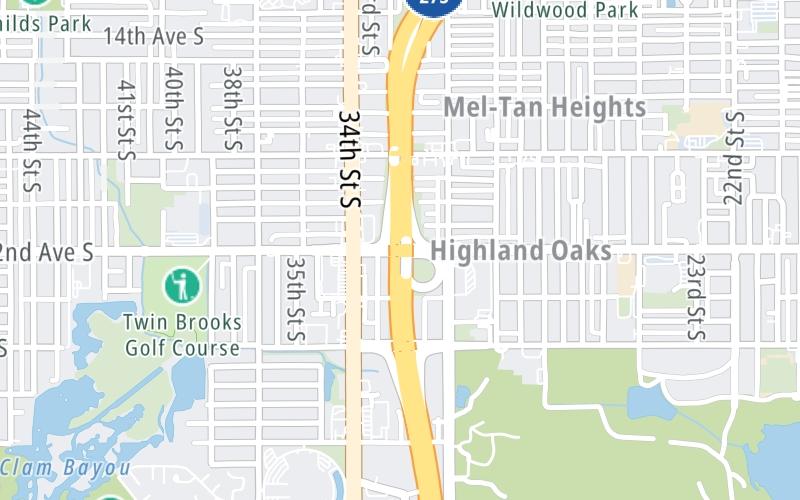 Static map of Interstate 275 at 22nd Ave. South