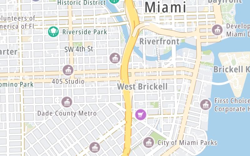 Static map of Interstate 95 at SW 8th St./SW 7th St.
