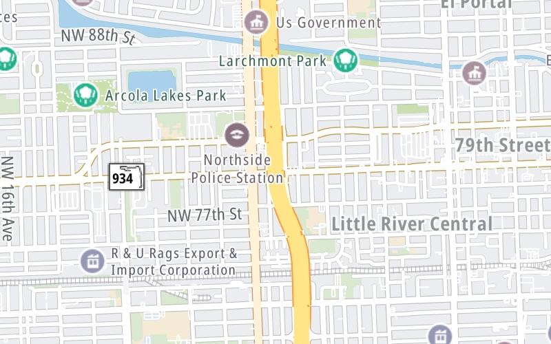 Static map of Interstate 95 at SR 934 (NW 79th St./NW 81st St.)
