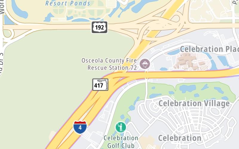Static map of Interstate 4 at SR 417 (Southern Connector)