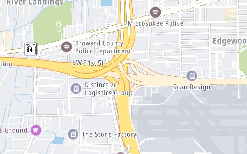 Static map of Interstate 95 at I-595 East